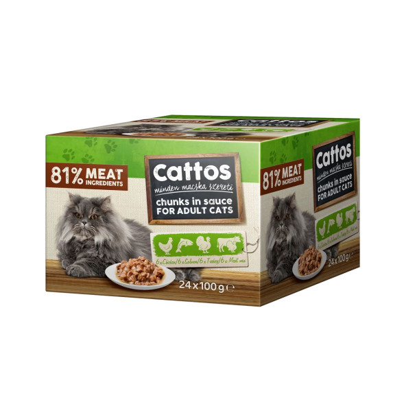 Cattos влажный корм для кошек, ламистер, микс вкусы, 24x100 г