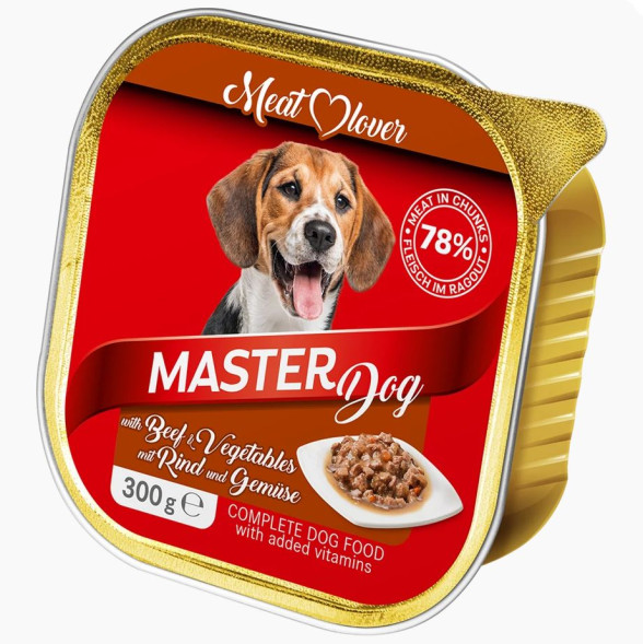 Master влажный корм для собак, ламистер, 9x300 г, говядина, овощи