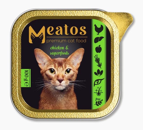 Meatos влажный корм для кошек, ламистер, курица-суперфудс,  16х100 г