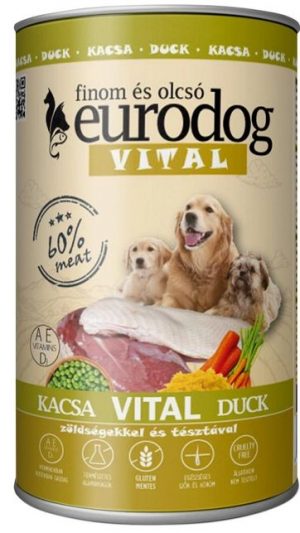 Euro Dog Vital canned wet dog food, 1240g, Duck, Carrots, Peas