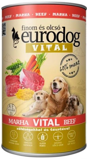 Euro Dog Vital canned wet dog food, 1240g, Beef, Carrots, Peas, 60% meat