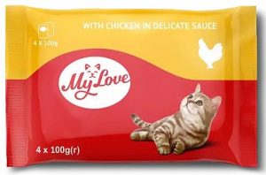 My Love wet cat food in pouch, chicken, 4x100g