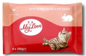 My Love wet cat food in pouch, rabbit, 4x100g