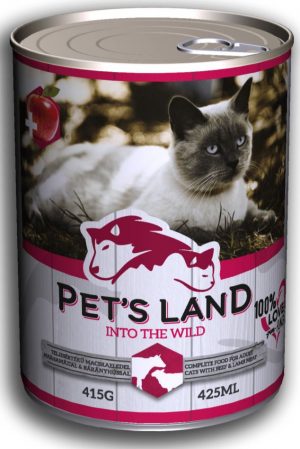 Pet’s Land wet cat food, 415g, Beef-Lamb