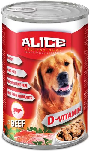 Alice canned wet dog food, 1240 g, Beef